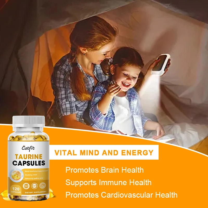 Catfit Taurine Capsules Retina Reproductive Immune&Nervous System Health Regulate Heart Rhythm Blood Sugar&Lipids Magnesium