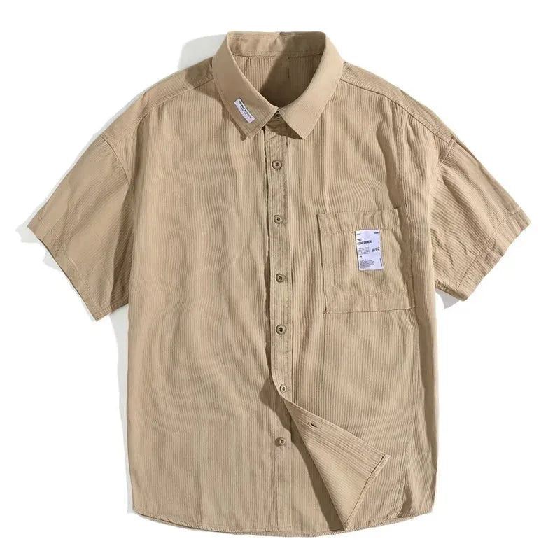 2023 Vintage Short Sleeve Social Shirt Men's Loose Casual Cardigan Cargo Shirt Summer Fashion Preppy Streetwear Plain Blouses