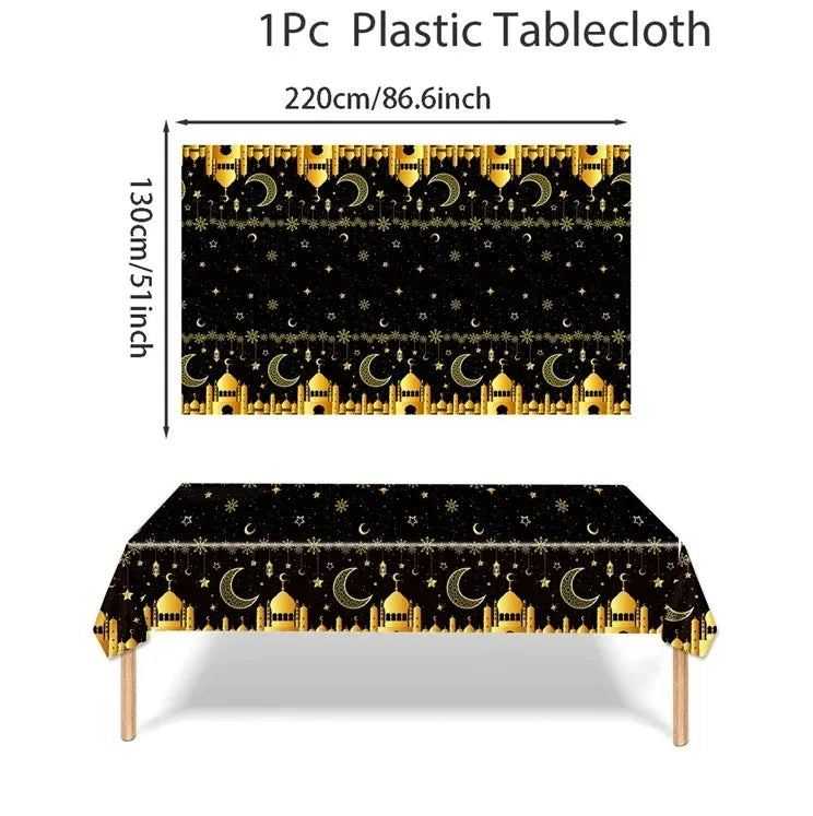 Eid Mubarak Star Moon Tablecloth Ramadan Kareem Decor for Home 2025 Islamic Muslim Party Eid Al Adha Supplies Castle Table Cover