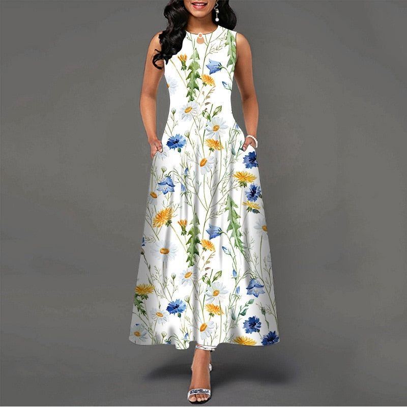 Women New Loose Floral Vintage Hole Ruffles Befree Dress Large Big Summer Camis Party Elegant Maxi Dresses