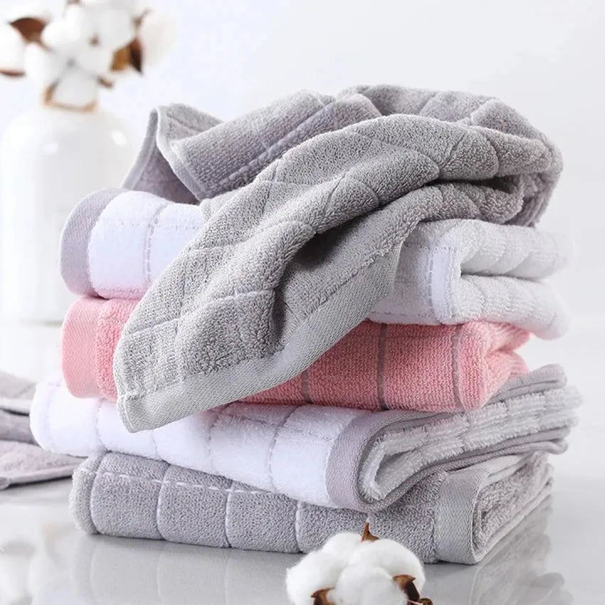 3pcs Plaid Cotton Face Towels Set Soft Thick Absorbent Hair Hand Towel Home Hotel Bathroom Spa Towel for Adults Kids