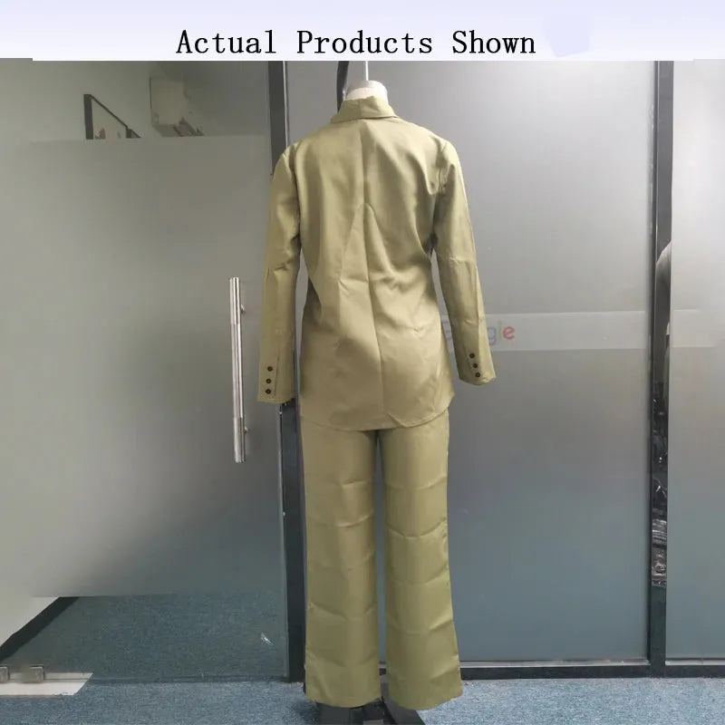 Women Blazer Suit Autumn Casual Solid Long Sleeve With Button Lapel Loose Lace Up Top Loose Pants Sets Streetwear