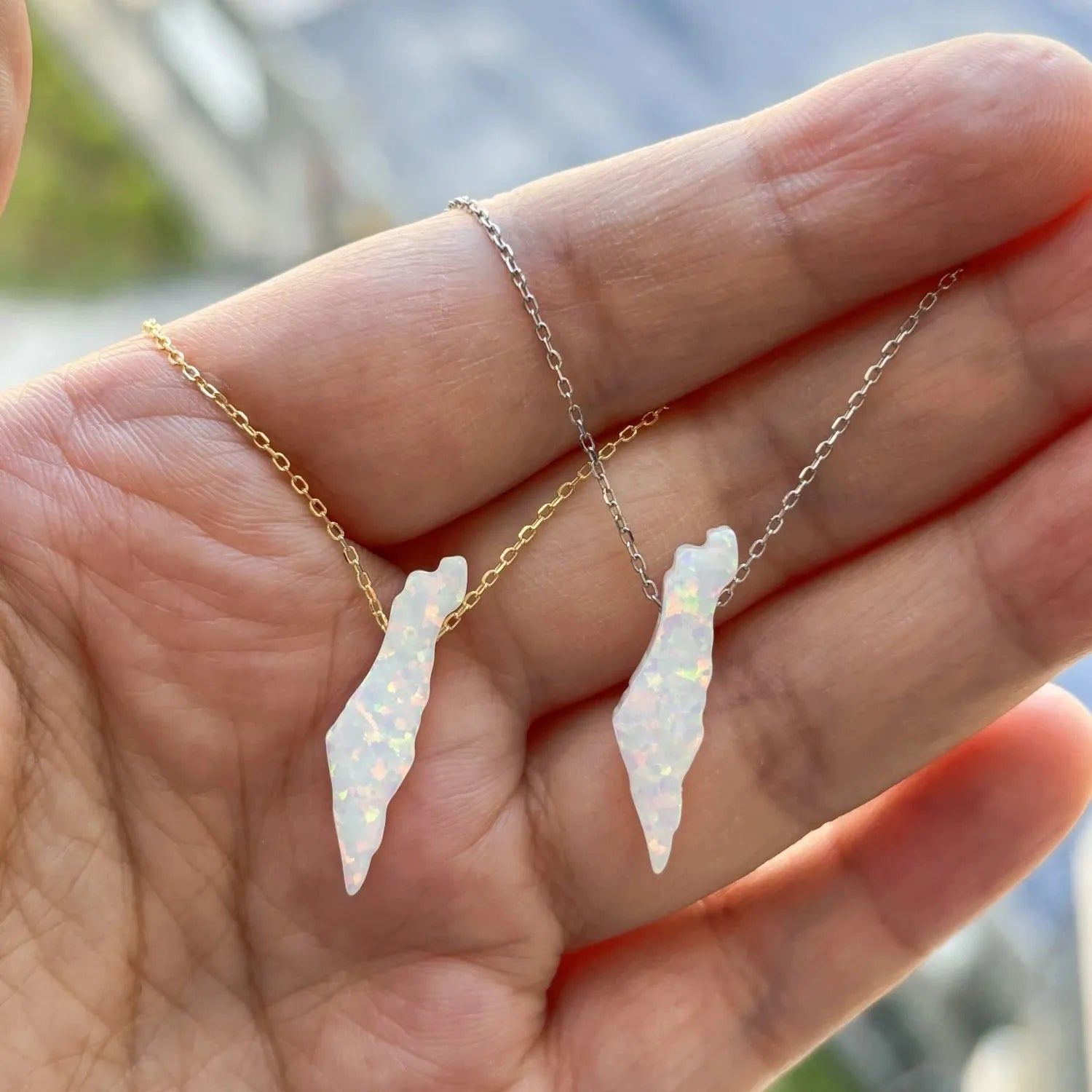 Free Shipping Op89 Black 6.2x24mm synthetic Opal Necklace Opal Palestine Map Necklace with 925 Silver O chain