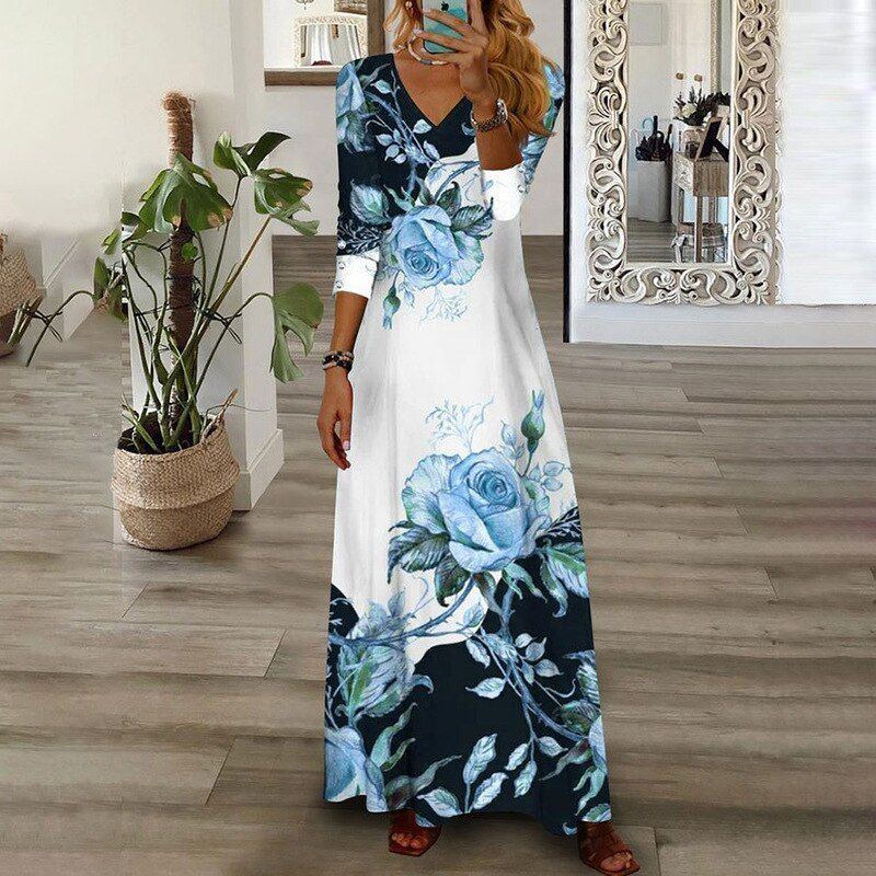 Women Loose Vintage Fashion Ruffles Befree Dress Casual Evering Party Elegant Maxi Dresses - Jointcorp