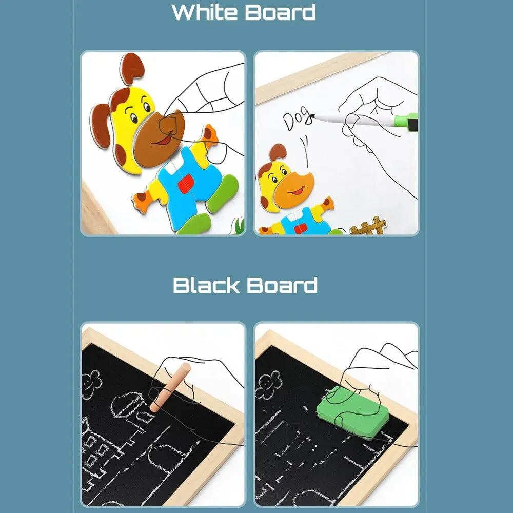 Wooden Multifunction Children Animal Puzzle Writing Magnetic Drawing Board Blackboard Learning Education Parent Child Toys