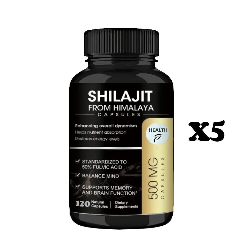 Organic Shilajit Capsules with Ginseng & 50% Fulvic Acid & Trace Minerals Supplement Support Brain and Focus, Energy