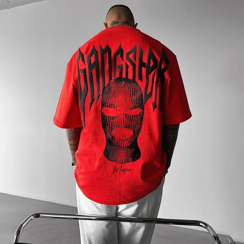 Gangster Printing Mens T-shirts 2025 Spring Summer Casual Short Sleeve O Neck Loose Tees For Men Clothes Streetwear Fashion Tops