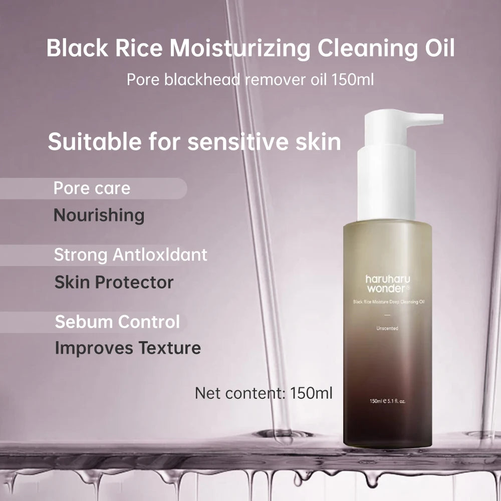 Korean Skin Care Sets Haruharu Wonder Hyaluronic Acid Black Rice Toner Pore Blackhead Makeup Cleansing Oil 150ml Face Care Sets
