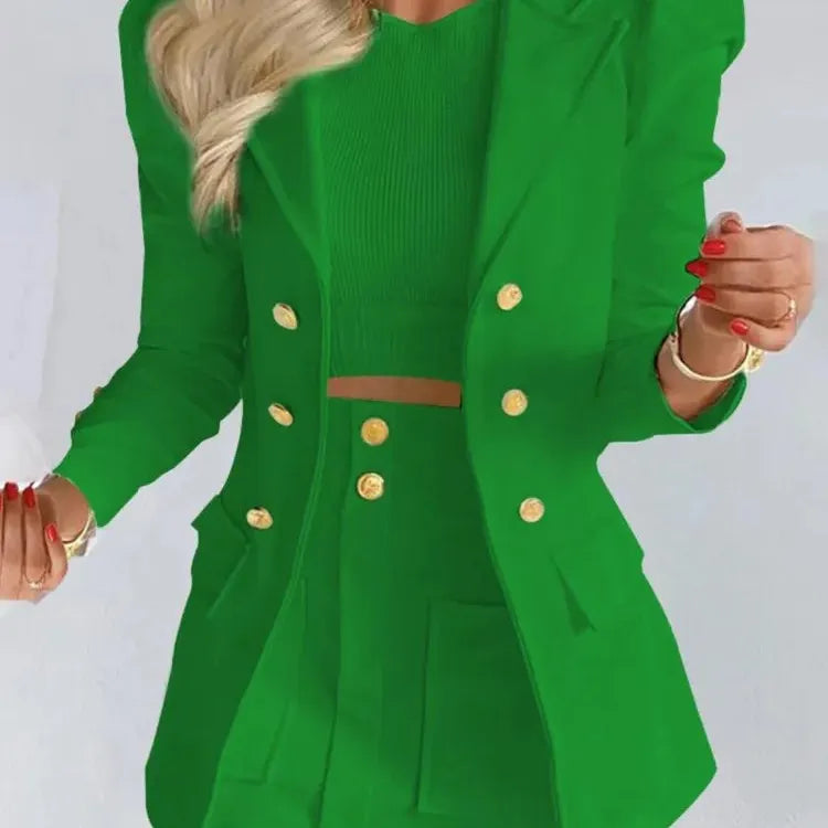 Women's Plaid Print Jacket With Mini Skirt Two Piece Sets