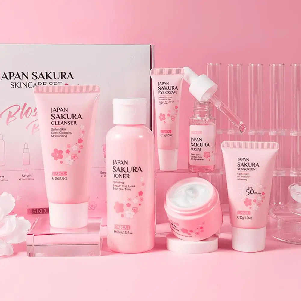 6pcs/Lot Sakura Skin Care Sets Face Cream Serum Toner Facial Cleanser Sunscreen Eye Cream Face Skin Care Set Product