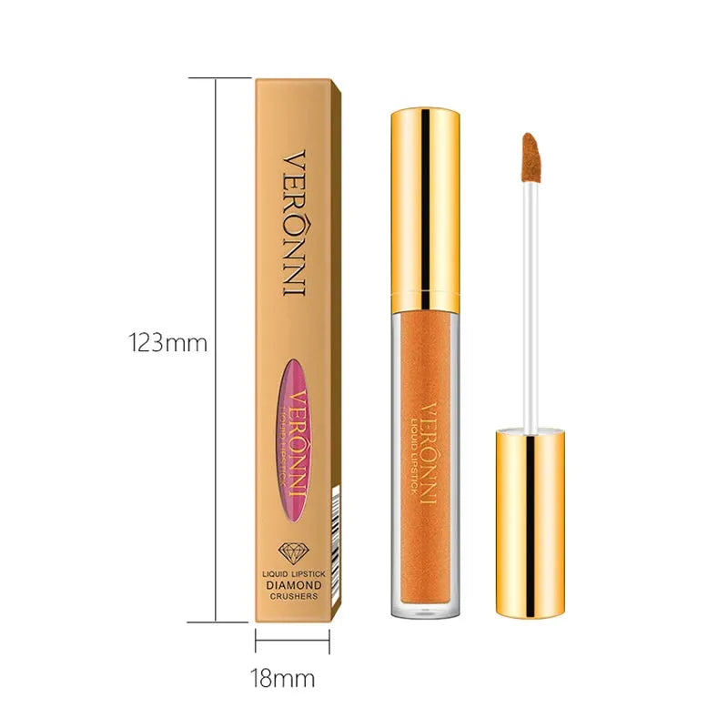 10Colors VERONNI Sexy Glitter Diamond Lip Gloss Shimmer Long Lasting Lip Makeup Waterproof Metallic Pearl Color Velvet Lip Gloss