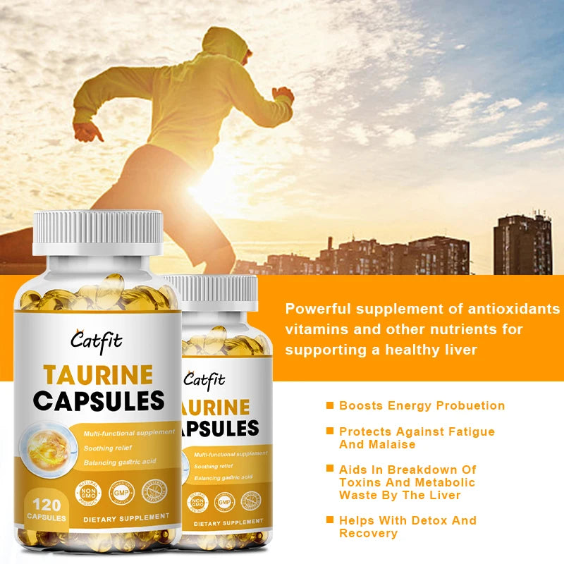 Catfit Taurine Capsules Retina Reproductive Immune&Nervous System Health Regulate Heart Rhythm Blood Sugar&Lipids Magnesium