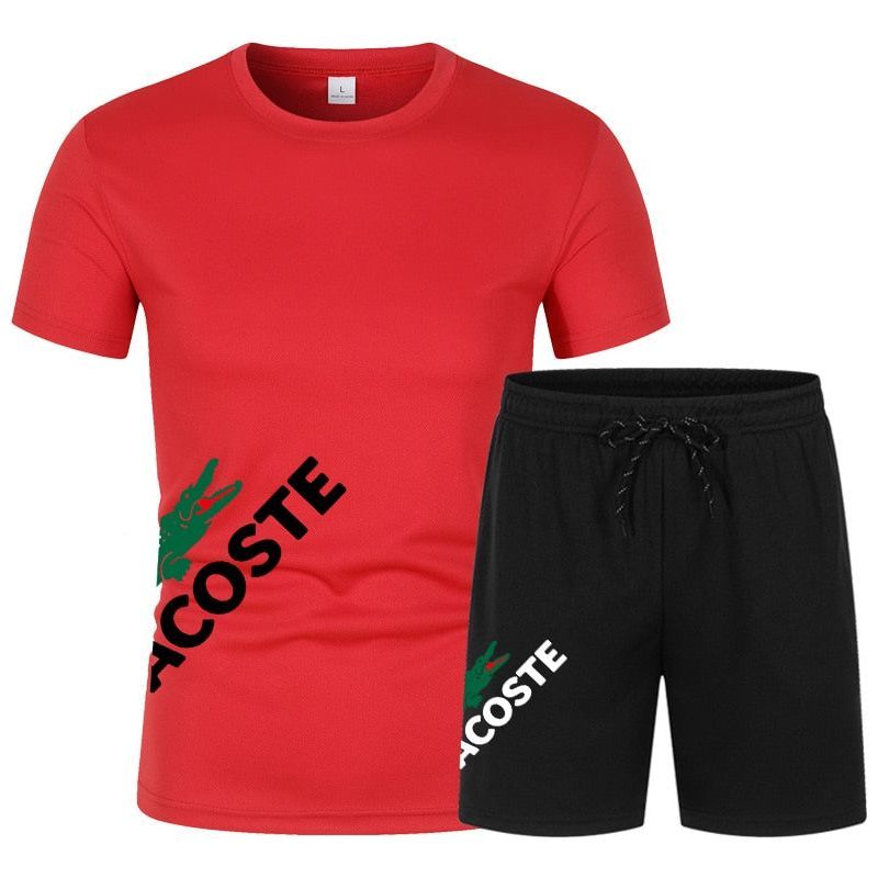 Men's short sleeved shorts sportswear, O-neck monochrome sportswear, two-piece fashion set, quick drying fitness set - Jointcorp