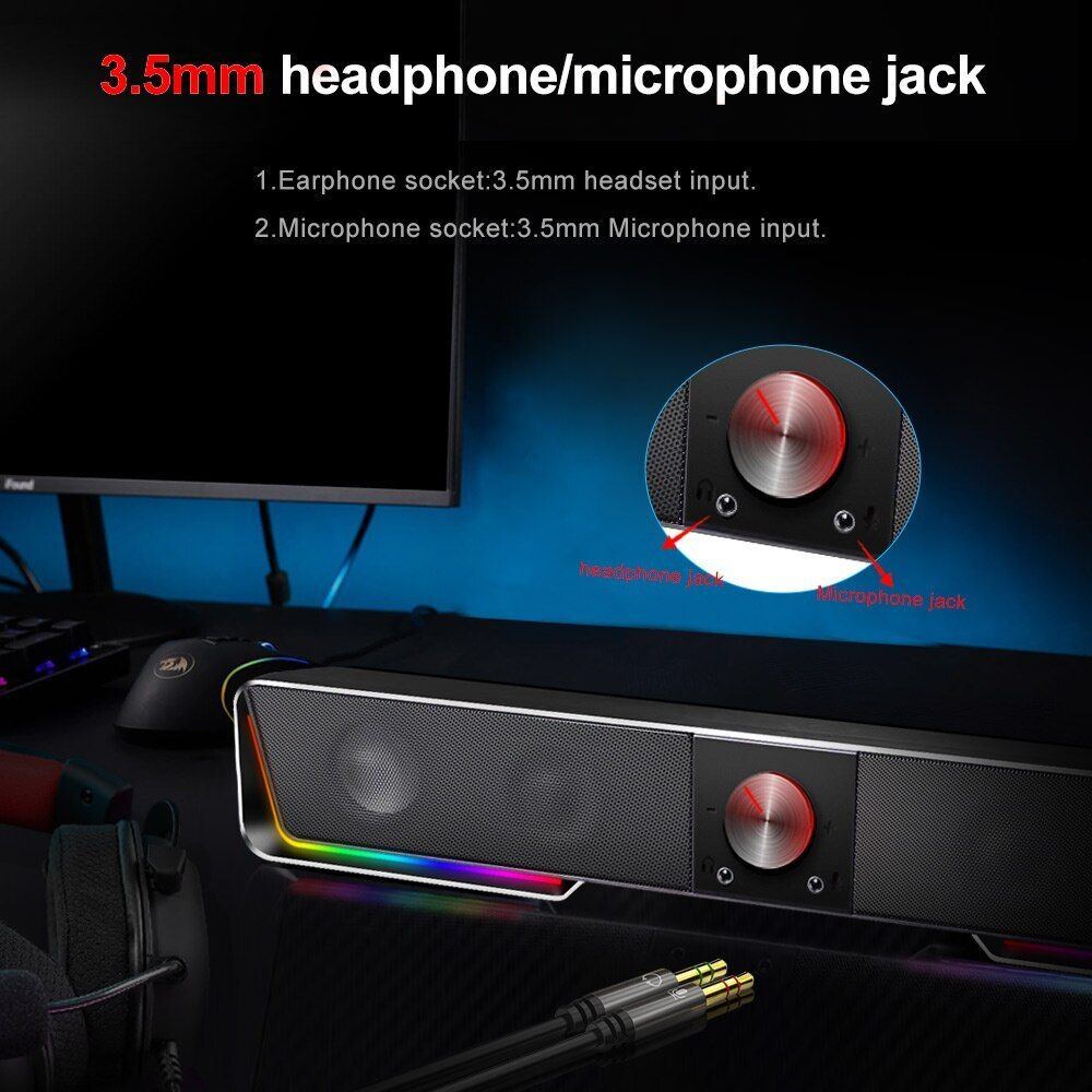REDRAGON GS570 Darknets Support Bluetooth Wireless Aux 3.5 Surround RGB Speakers Column Sound Bar for Computer PC Loudspeakers
