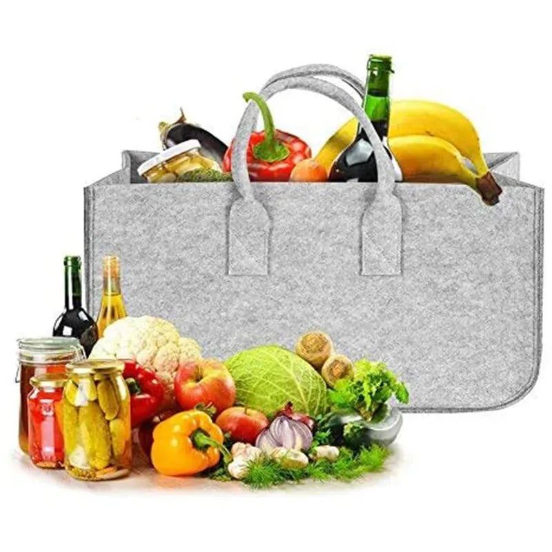 Fireplace Wood Felt Storage Bag Basket Magazine Rack Firewood Pocket,Felt Foldable Firewood Holder Basket Gray