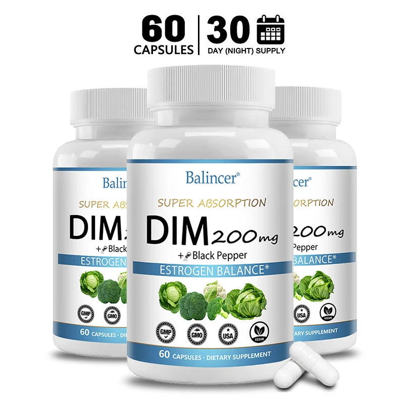 DIM Supplement 200mg Diindolylmethane - Maintains Hormonal Balance with Estrogen for Menopause and Mid-life