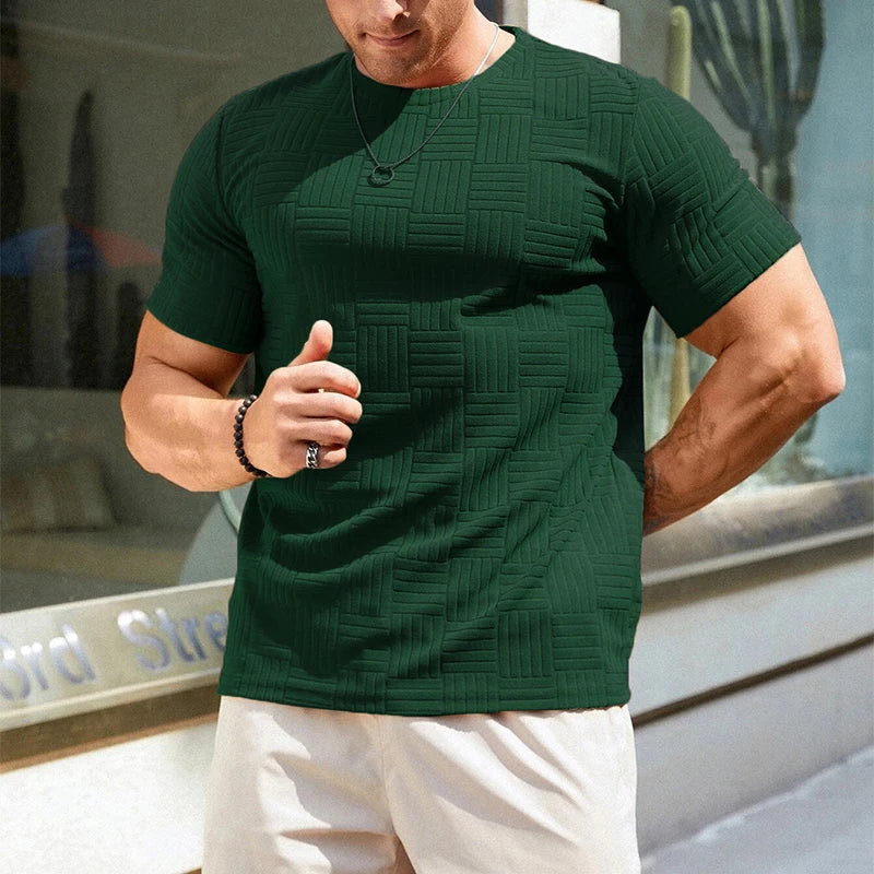 Fashion Loose Textured Mens T Shirts 2024 Spring Summer Casual Short Sleeve O Neck T-shirt Men Clothes Leisure Solid Color Tees
