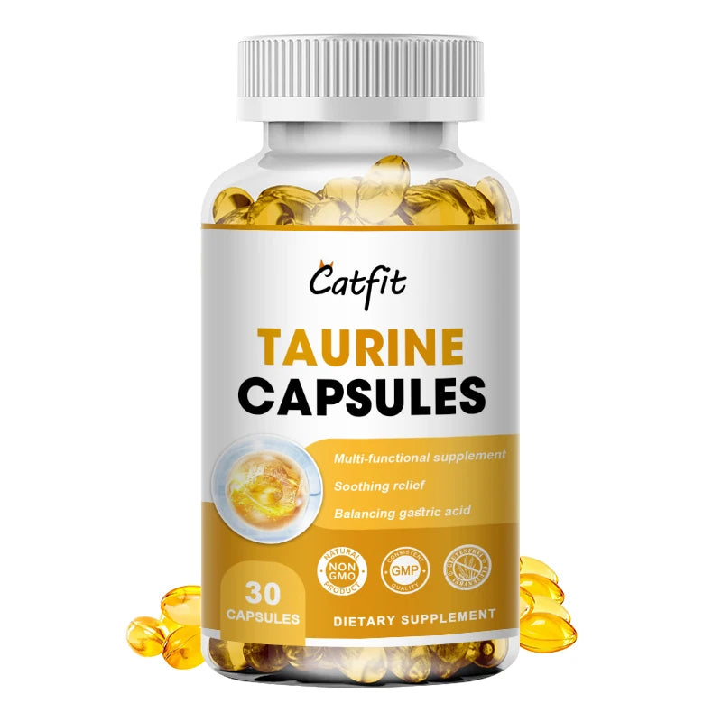 Catfit Taurine Capsules Retina Reproductive Immune&Nervous System Health Regulate Heart Rhythm Blood Sugar&Lipids Magnesium
