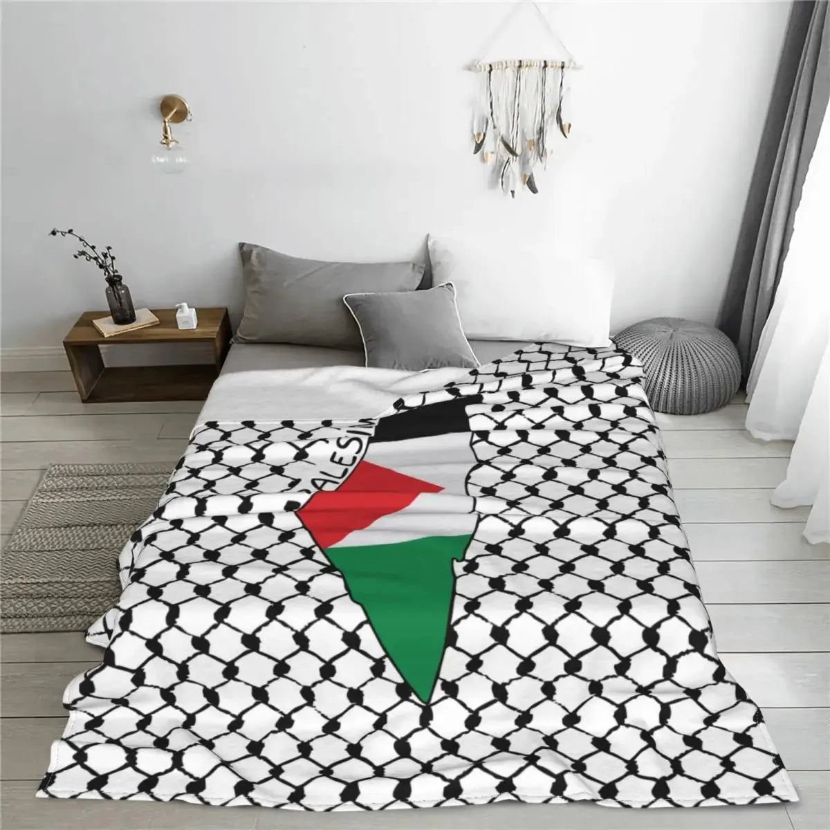 Palestine Map Palestinian Kufiya Hatta Blankets Coral Fleece Plush Traditional Keffiyeh Pattern Throw Blanket for Bed Bed Rug