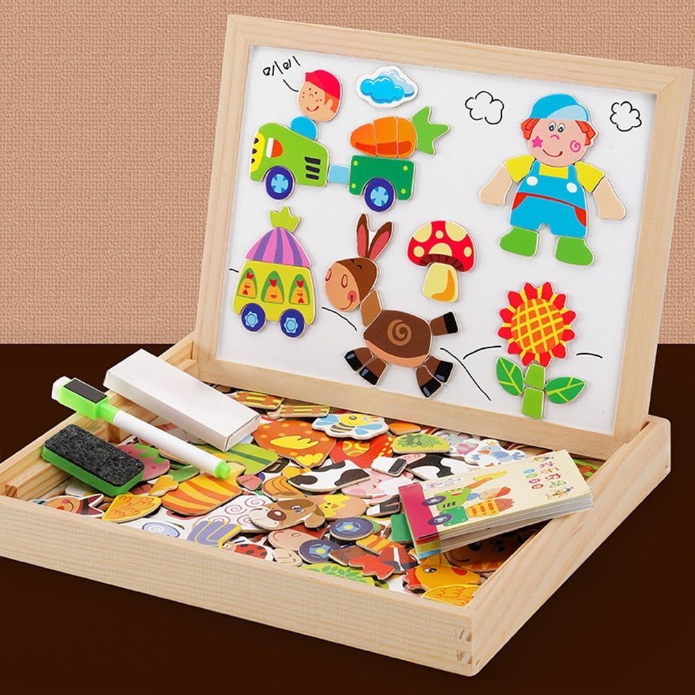 Wooden Multifunction Children Animal Puzzle Writing Magnetic Drawing Board Blackboard Learning Education Parent Child Toys