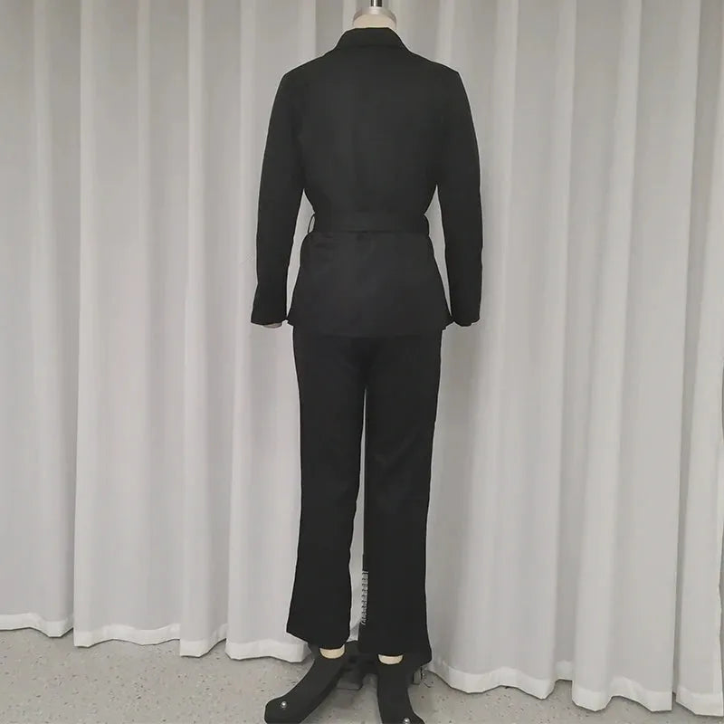 Women Blazer Suit Autumn Women Office Simple Lapel Long Sleeve Double Breasted Button Top Straight Pants Sets Streetwear