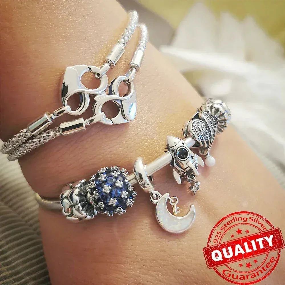 Authentic 925 Sterling Silver Blue Crystal Enamel Heart Charm Fit Pandora Bracelet Friend Surprise Birthday Jewelry Beads Gift