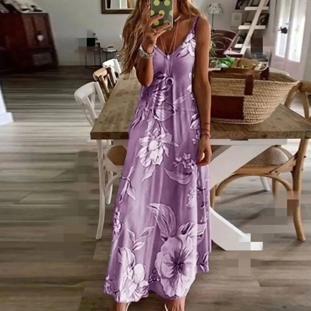 Jocoo Jolee Elegnat Strap V Neck Slim Long Dress Sexy Sleeveless Floral Print Boho Dress 2024 Summer Sexy Sundress Oversized