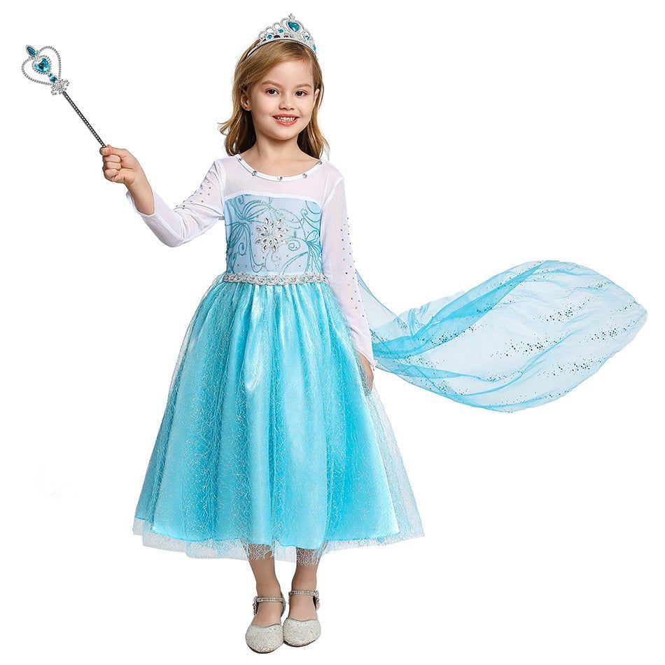 Disney Frozen Costume Princess Dress For Girls Cosplay Snow Queen Elsa Anna White Sequins Clothing Kids Carnival Party Dress