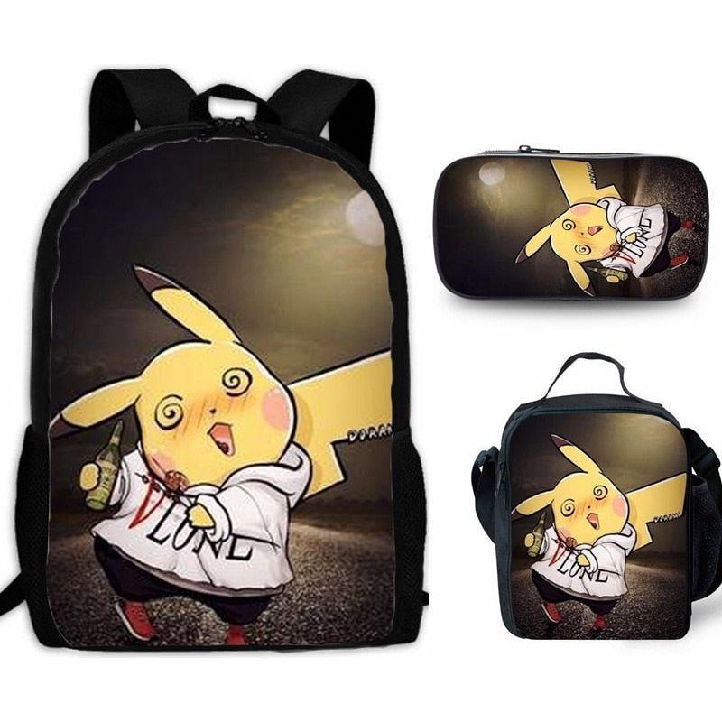Cartoon Pikachou Schoolbag Backpack Lunch Bag Shoulder Bag Pencil Case Gift for Kids Students - Jointcorp