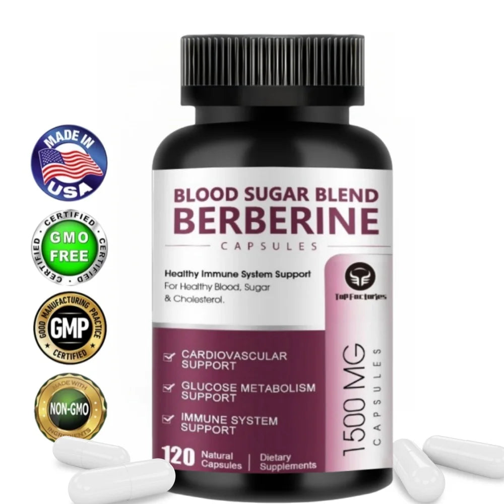 Berberine Supplement 1500mg Support Cardiovascular, Blood Pressure & Sugar High Potency with Ceylon Cinnamon, Turmeric Vegan