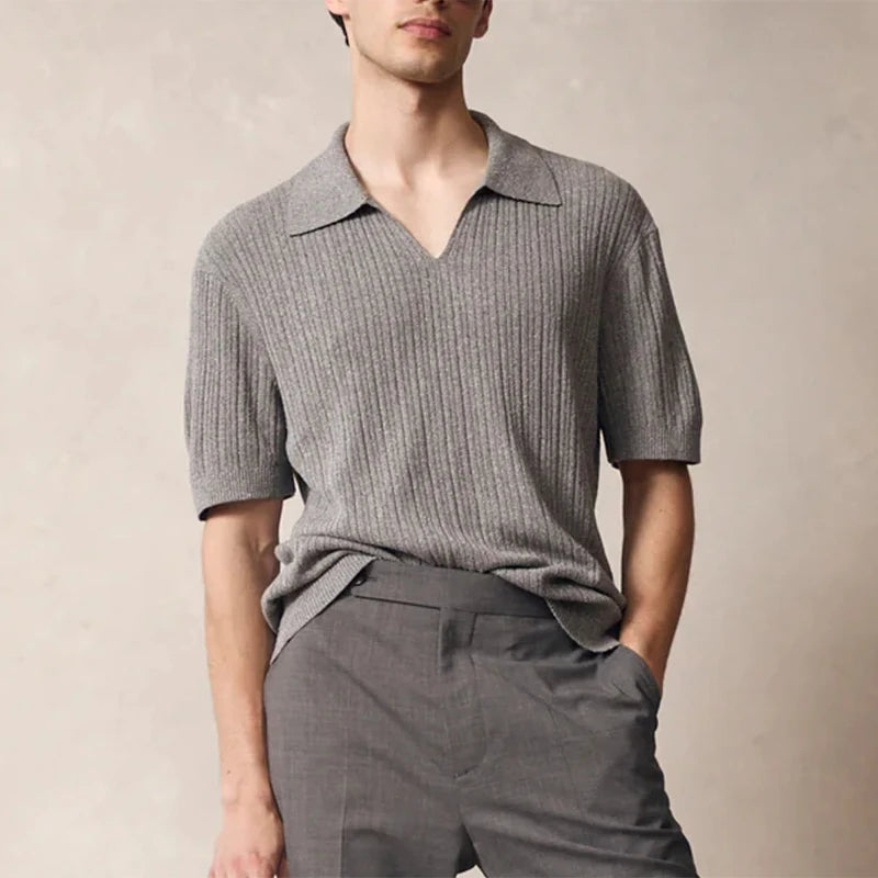 Trendy Solid Color Slim Polo Shirts Mens Summer Short Sleeve Turn-down Collar Knit Tops For Men Streetwear Casual Polo Pullovers