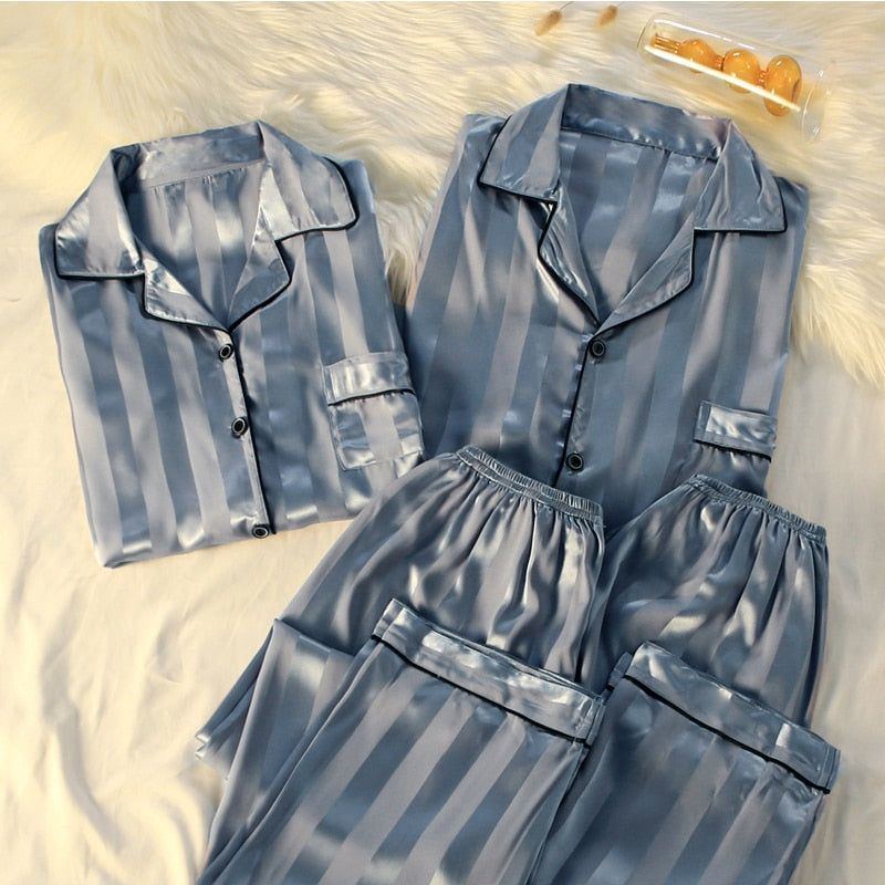Pajamas Sets High-quality Light Luxury Silk Women's Pajama Spring Autumn Long-sleeve Cardigan Set Fashion Ice Silk Home Clothing - Jointcorp
