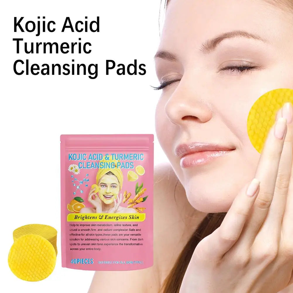 40/50pcs Kojic Acid Turmeric Cleansing Pads Curcuma Longa Root Facial Sponges Exfoliating Pads Daily Cleansing Skin Care Product