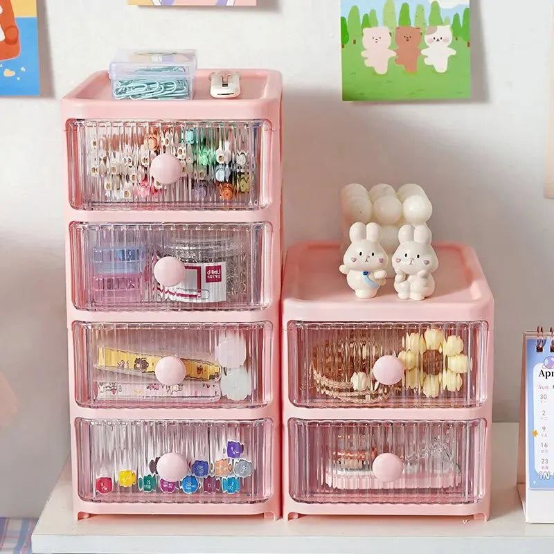 Creative Desktop Storage Box Organizer Plastic Drawer Transparent Multifunction Student Pen Holder Makeup Cosmetic Organizer Box