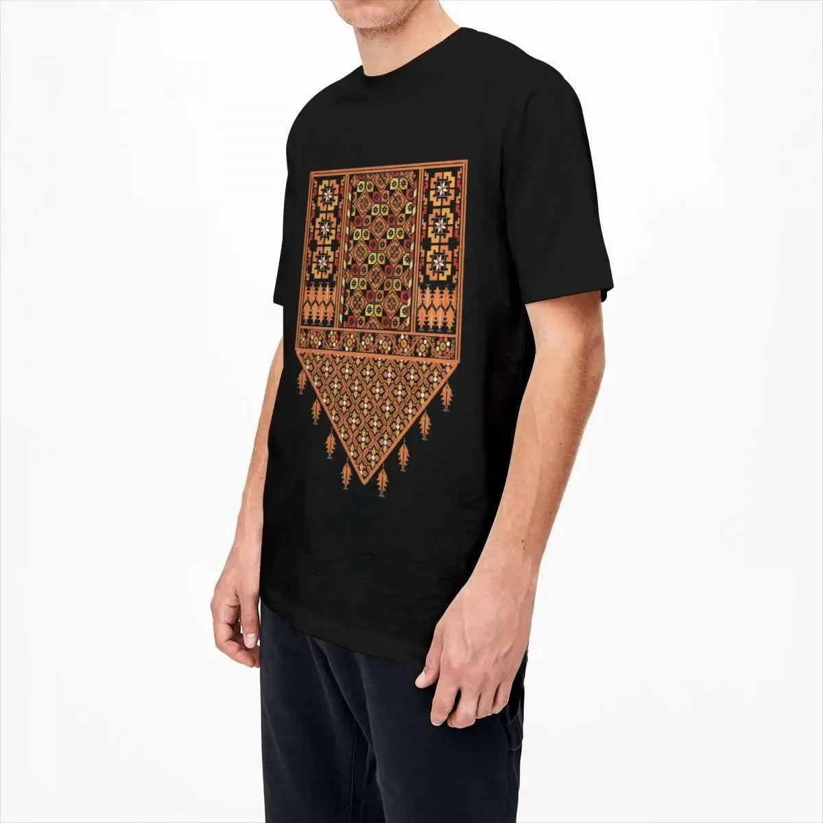 Vintage T Shirt Palestine Embroidery Cotton T-Shirts knitting Art Design Novelty Tee Shirt for Men Summer Y2K Basic Loose Tees