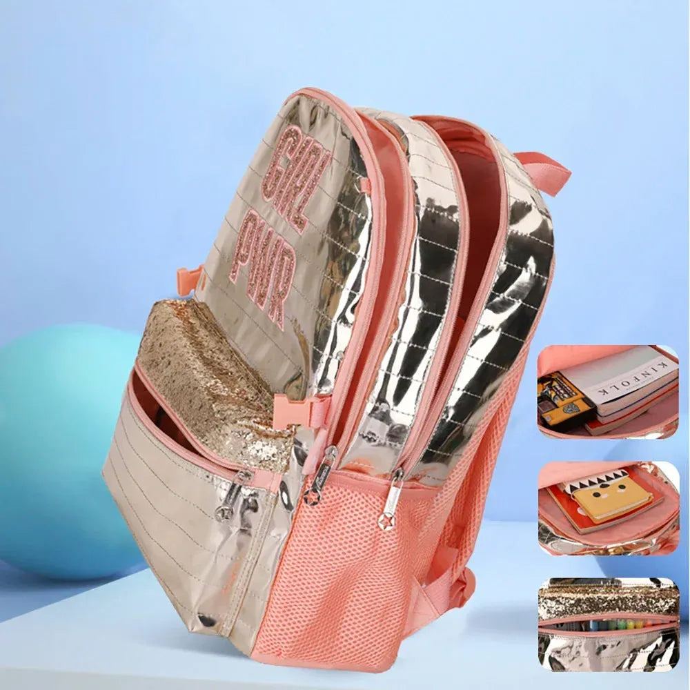 School Bags Backpacks for School Teenagers Girls Waterproof Spine Protection Schoolbag Sequined Detachable Lunch Bag Girls Bags