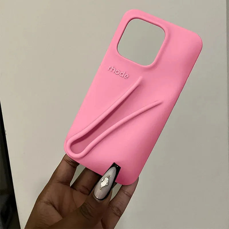 Silicone Lip Gloss Phone Case Pink Grey Lipstick Lip Glaze Adhesive Case Fits Popular Lip Tint Back Stick on Holder for iPhone