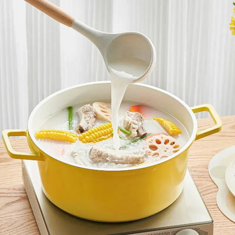 Two Ear Enamel Pot Home Soup Congee Instant Noodles Die-casting Aluminum Enamel Pot Induction Cooker Available