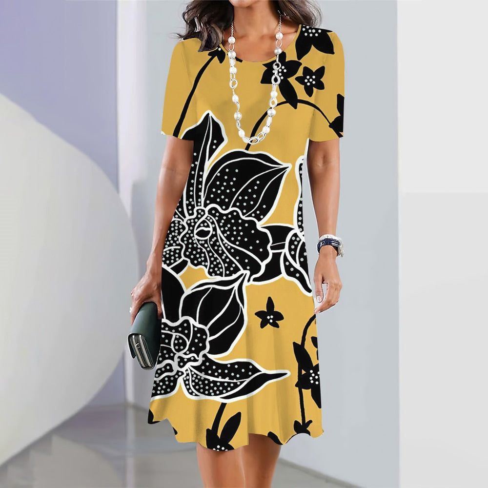 Dresses fashion for Women New 2023 Summer Plus Size Clothing Outdoor Party Dresses Short Sleeve O-Neck Women Long Knee Pullover