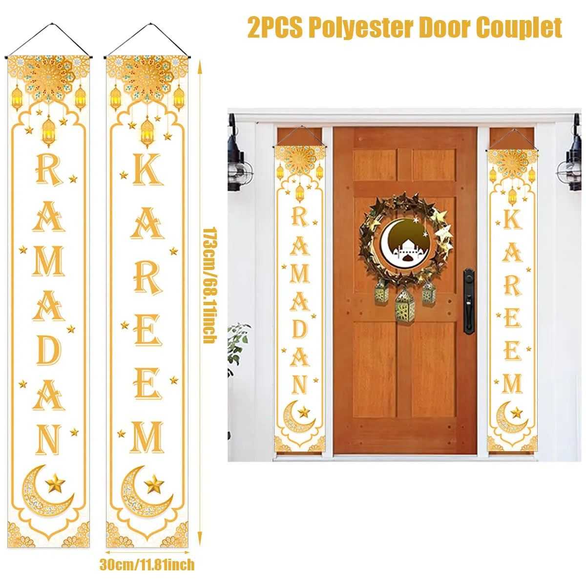 Ramadan Decoration 2025 Door Banner EID Mubarak Decor for Home Porch Banner Ramadan Kareem Islamic Muslim Party Eid Al-Fitr Gift