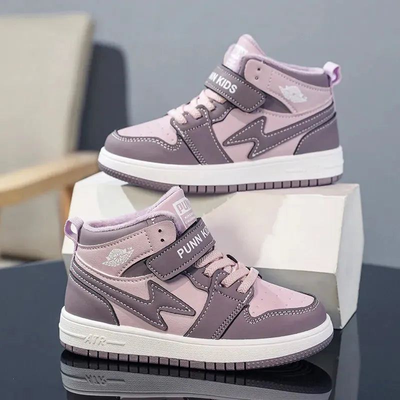 Vanmie Kids High Top Shoes Casual Flat White Shoes for Girls Boys Fashion Children Casual Breathable High Top Sneakers