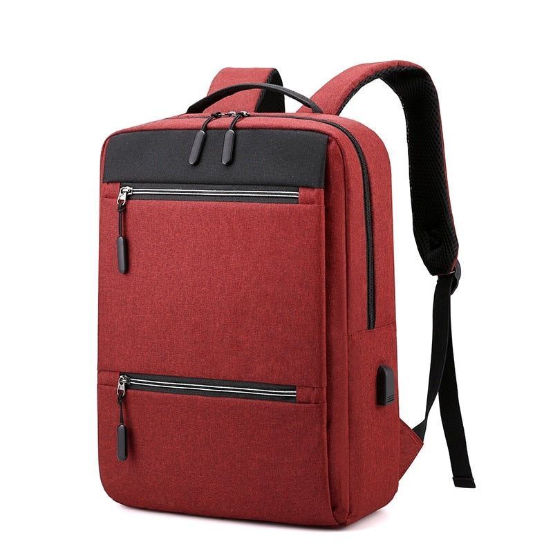 Business Style Black Gray Unisex USB Charging Laptop Backpack Bag