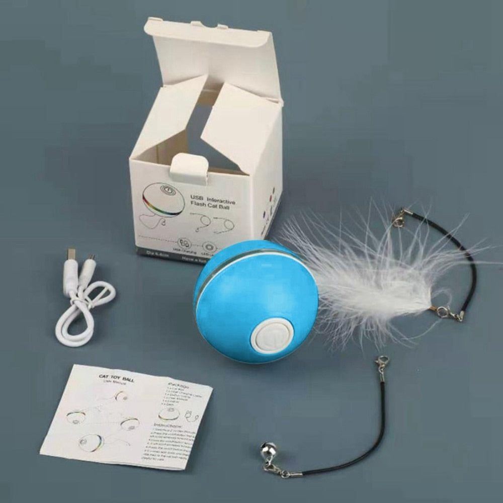 USB Intelligent Interactive Cat Toy Self Rotating Ball Automatic Rotation Ball Feather Toy LED Magic Roller Ball For Cat Dog Kid - Jointcorp
