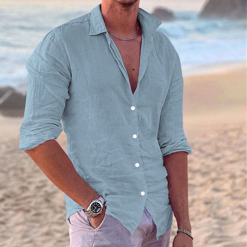 Linen Shirt Men's Casual Loose Tops Long Sleeve