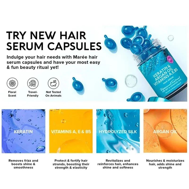 EELHOE Hair Styling Serum for Frizzy & Dry Hair - Anti Frizz Conditioner with Vitamins A, C, E & B5-30 Capsules/Set