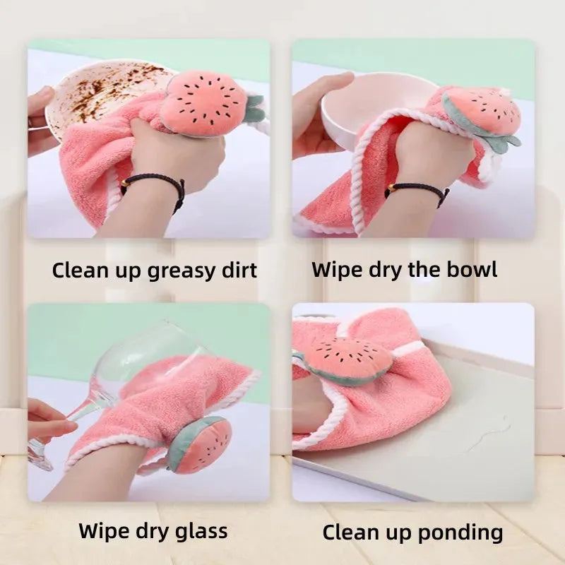 Cute Cartoon Dinosaur Towel for Child Coral Fleece Hangable Thicken Towel Absorbent Hand Towels Cleaning Cloth Rag Handkerchie