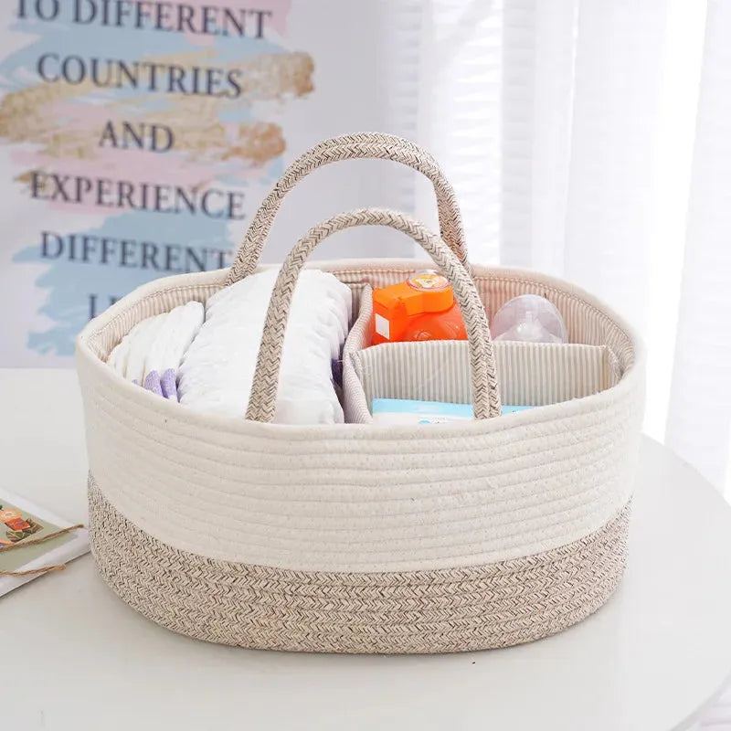 Multifunctional Travel Out Portable Mommy Bag Cotton Rope Diaper Bag Diaper Storage Bag Baby Diaper Storage Basket(38*25*17cm)