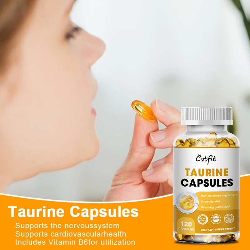 Catfit Taurine Capsules Retina Reproductive Immune&Nervous System Health Regulate Heart Rhythm Blood Sugar&Lipids Magnesium