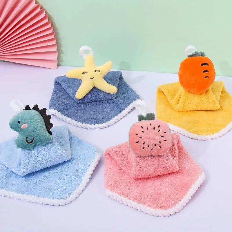 Cute Cartoon Dinosaur Towel for Child Coral Fleece Hangable Thicken Towel Absorbent Hand Towels Cleaning Cloth Rag Handkerchie
