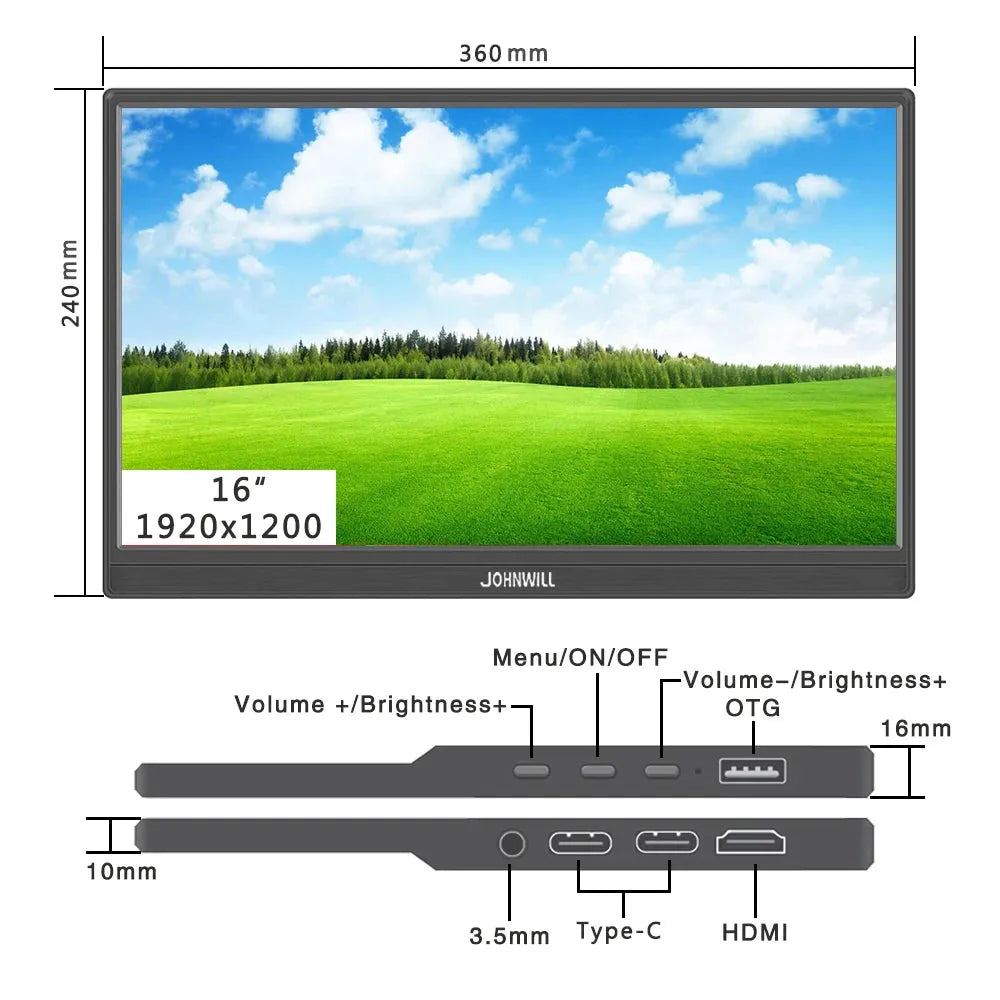 Portable Monitor 14"/16" 1920x1200 IPS Panel 16:10 Touchscreen Travel Display Type-C HDMI Compatible With Laptop Switch Xbox